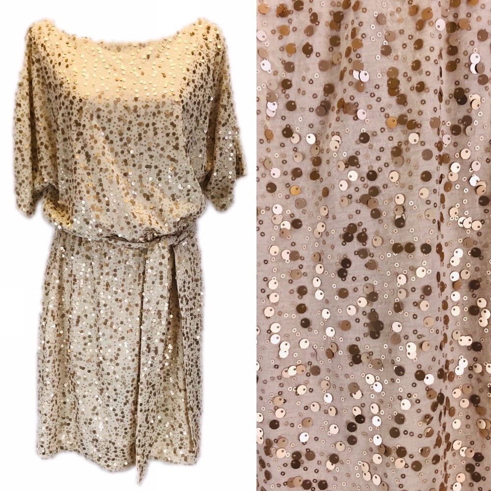 EUC Beige Sequin Boatneck Party Dress
